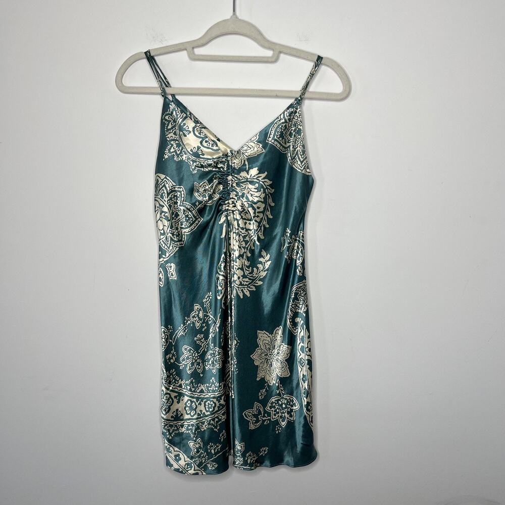 Zara Dress Womens Medium Green Paisley Floral Print Sleeveless Viscose Slip Midi